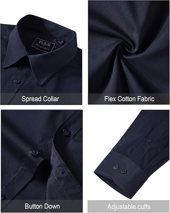 J.VER Men's Long Sleeve Dress Shirts Stain Shield Stretch Non Iron Business Casual Button Down Shirts