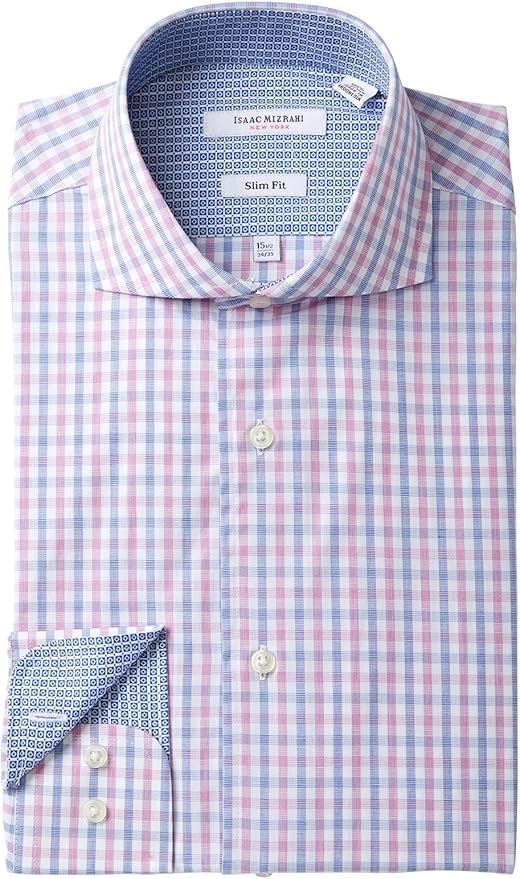Men's Slim Fit Check Cut Away Collar Dress Shirt
